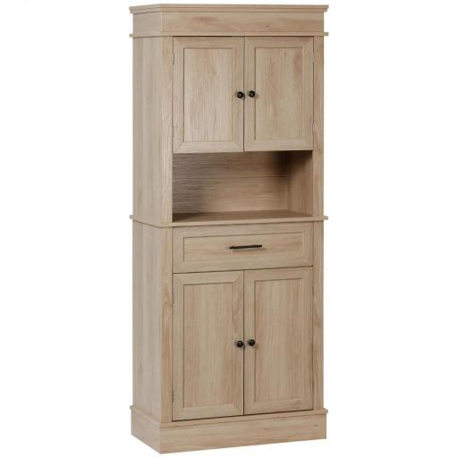 Alacena de Cocina con 4 Puertas 1 Cajón y Estante Abierto Mueble Auxiliar para Microondas 74x39,5x183 cm Roble [8]