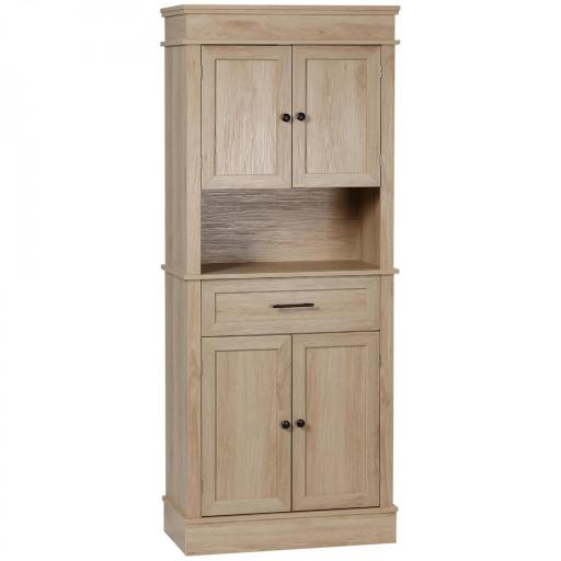 Alacena de Cocina con 4 Puertas 1 Cajón y Estante Abierto Mueble Auxiliar para Microondas 74x39,5x183 cm Roble [9]