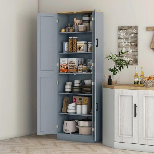 Alacena de Cocina Armario de Almacenaje Multifuncional con 4 Puertas y Estantes Ajustables 60x30x171 cm Gris