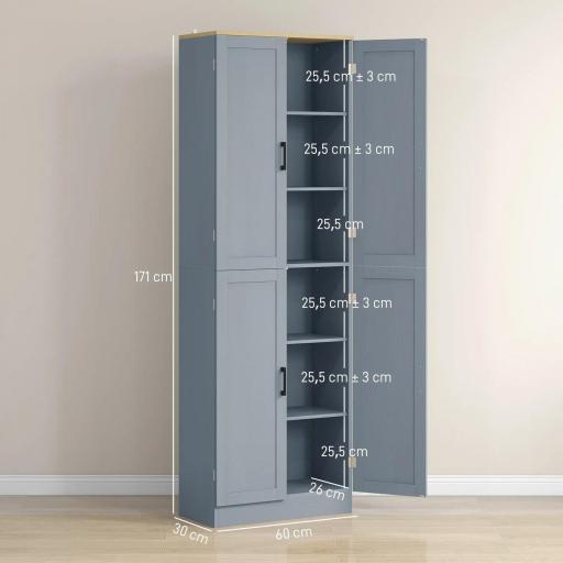 Alacena de Cocina Armario de Almacenaje Multifuncional con 4 Puertas y Estantes Ajustables 60x30x171 cm Gris [1]