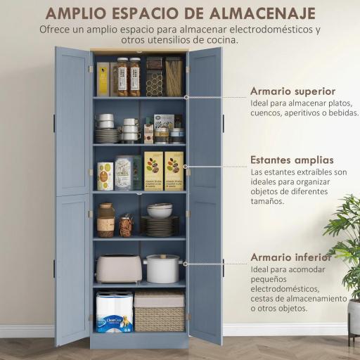 Alacena de Cocina Armario de Almacenaje Multifuncional con 4 Puertas y Estantes Ajustables 60x30x171 cm Gris [2]