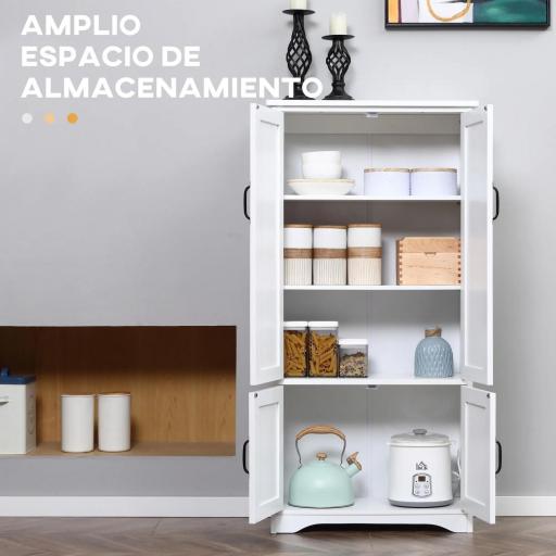 Alacena de Cocina Aparador Alto de Cocina Mueble Auxiliar con 4 Puertas y Estantes Ajustables 60x30x123 cm Blanco [2]