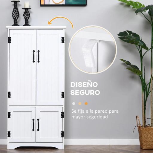 Alacena de Cocina Aparador Alto de Cocina Mueble Auxiliar con 4 Puertas y Estantes Ajustables 60x30x123 cm Blanco [5]