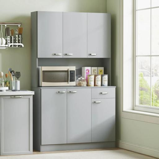 Alacena de Cocina Aparador de Comedor con 1 Cajón 6 Puertas y Estantes Ajustable Estilo Moderno 101x39x180 cm Gris