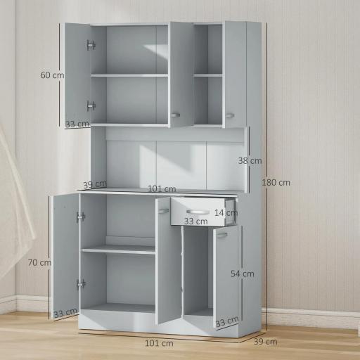 Alacena de Cocina Aparador de Comedor con 1 Cajón 6 Puertas y Estantes Ajustable Estilo Moderno 101x39x180 cm Gris [1]