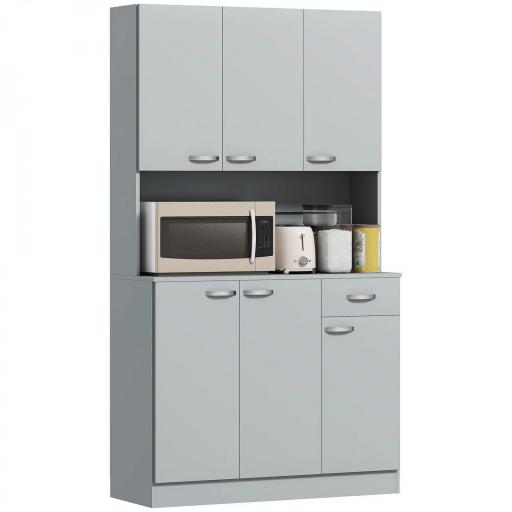 Alacena de Cocina Aparador de Comedor con 1 Cajón 6 Puertas y Estantes Ajustable Estilo Moderno 101x39x180 cm Gris [8]