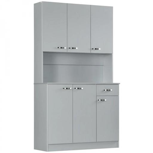 Alacena de Cocina Aparador de Comedor con 1 Cajón 6 Puertas y Estantes Ajustable Estilo Moderno 101x39x180 cm Gris [9]