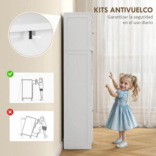 Alacena Alta con Armarios y Estantes Abiertos Puertas de Cristal Estantes Ajustables y Sistema Antivuelco 60x30x145,5 cm [4]