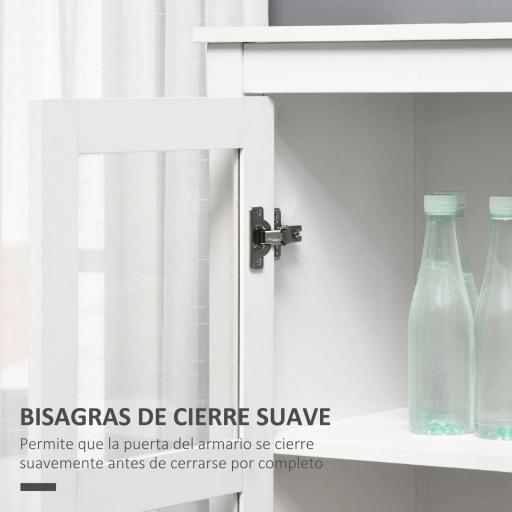 Vitrina de Salón Aparador de Cocina con 2 Puertas de Vidrio 3 Estantes 2 Cajones para Comedor Oficina 80x40x160cm Blanco [3]