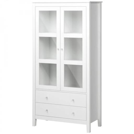 Vitrina de Salón Aparador de Cocina con 2 Puertas de Vidrio 3 Estantes 2 Cajones para Comedor Oficina 80x40x160cm Blanco [9]