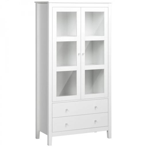 Vitrina de Salón Aparador de Cocina con 2 Puertas de Vidrio 3 Estantes 2 Cajones para Comedor Oficina 80x40x160cm Blanco [8]