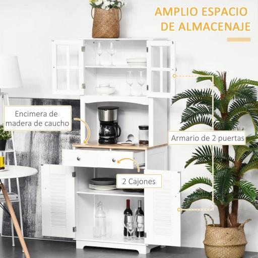 Armario de Cocina Aparador de Comedor con 2 Cajones Estantes Ajustables y Antivuelco 68x39,5x170 cm Blanco [2]