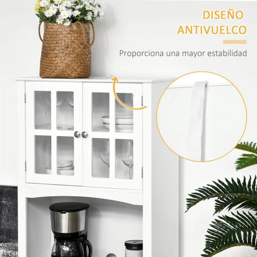 Armario de Cocina Aparador de Comedor con 2 Cajones Estantes Ajustables y Antivuelco 68x39,5x170 cm Blanco [5]