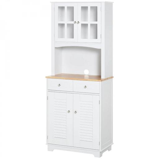 Armario de Cocina Aparador de Comedor con 2 Cajones Estantes Ajustables y Antivuelco 68x39,5x170 cm Blanco [8]