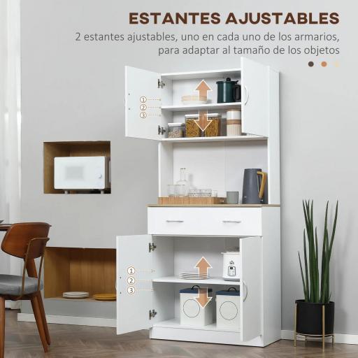 Armario Alacena de Cocina con Cajón 4 Puertas y Estantes Interiores Ajustables Mueble de Almacenaje 80x40x180 cm Blanco [3]