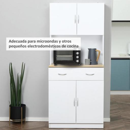 Armario Alacena de Cocina con Cajón 4 Puertas y Estantes Interiores Ajustables Mueble de Almacenaje 80x40x180 cm Blanco [4]