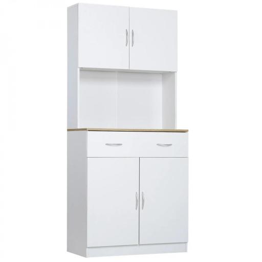 Armario Alacena de Cocina con Cajón 4 Puertas y Estantes Interiores Ajustables Mueble de Almacenaje 80x40x180 cm Blanco [9]