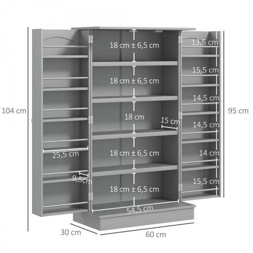 Armario Despensa Cocina con 2 Puertas y 16 Estantes Alacena Moderna con Estantes Ajustables 60x30x104cm Gris [1]