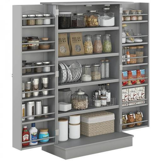 Armario Despensa Cocina con 2 Puertas y 16 Estantes Alacena Moderna con Estantes Ajustables 60x30x104cm Gris [8]
