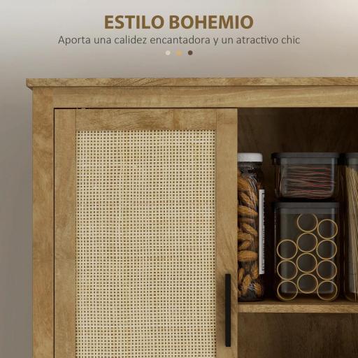 Alacena de Cocina con 4 Puertas de Ratán y Estantes Ajustables Estilo Bohemio Natural 80x33x162,6 cm [2]