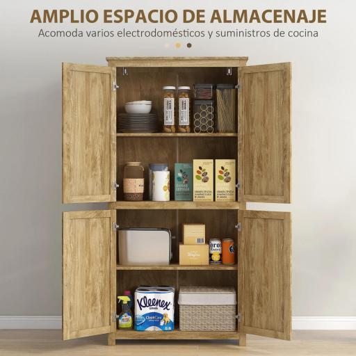 Alacena de Cocina con 4 Puertas de Ratán y Estantes Ajustables Estilo Bohemio Natural 80x33x162,6 cm [4]
