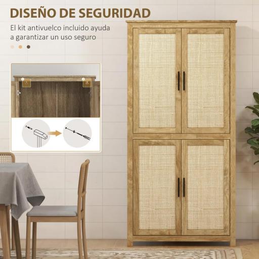 Alacena de Cocina con 4 Puertas de Ratán y Estantes Ajustables Estilo Bohemio Natural 80x33x162,6 cm [5]