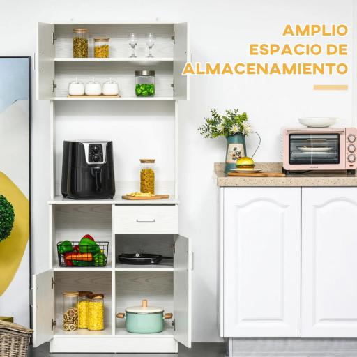 Armario de Cocina con 1 Cajón Estante Ajustable y Estante Abierto Estilo Moderno Antivuelco 71x41x178 cm Blanco [2]