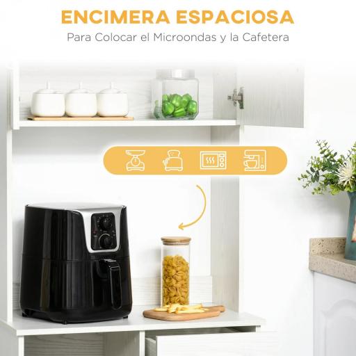 Armario de Cocina con 1 Cajón Estante Ajustable y Estante Abierto Estilo Moderno Antivuelco 71x41x178 cm Blanco [3]