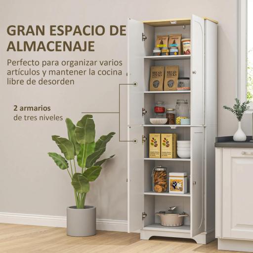 Alacena de Cocina Mueble Auxiliar de Cocina con 4 Puertas y Estantes Ajustables para Comedor Salón 60x30x183 cm Blanco [4]