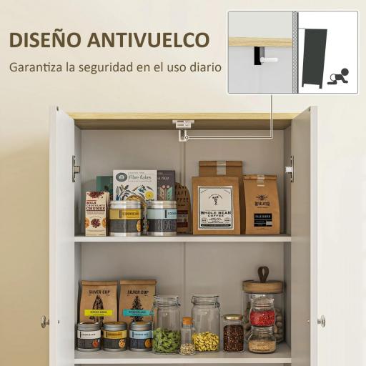 Alacena de Cocina Mueble Auxiliar de Cocina con 4 Puertas y Estantes Ajustables para Comedor Salón 60x30x183 cm Blanco [3]