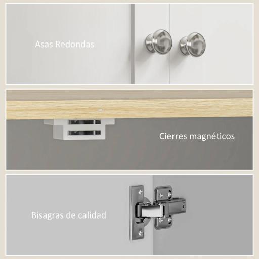 Alacena de Cocina Mueble Auxiliar de Cocina con 4 Puertas y Estantes Ajustables para Comedor Salón 60x30x183 cm Blanco [5]