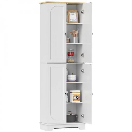 Alacena de Cocina Mueble Auxiliar de Cocina con 4 Puertas y Estantes Ajustables para Comedor Salón 60x30x183 cm Blanco [7]