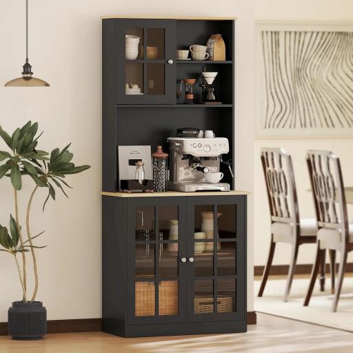 Alacena de Cocina con Estantes y Puertas de Vidrio para Pequeños Electrodomésticos 80x37x183 cm Negro