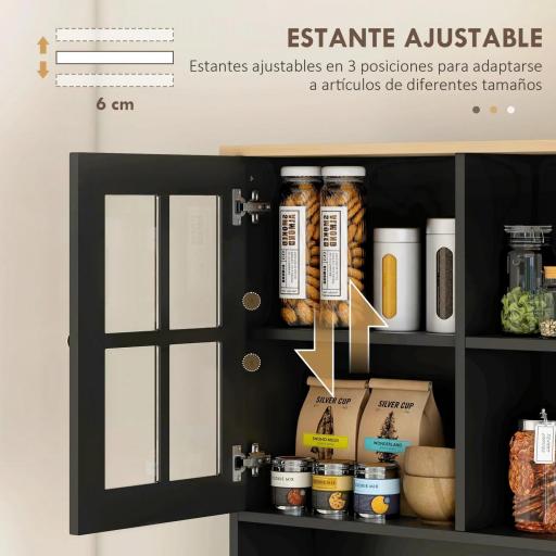 Alacena de Cocina con Estantes y Puertas de Vidrio para Pequeños Electrodomésticos 80x37x183 cm Negro [2]