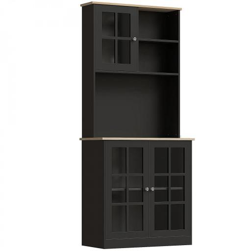 Alacena de Cocina con Estantes y Puertas de Vidrio para Pequeños Electrodomésticos 80x37x183 cm Negro [8]