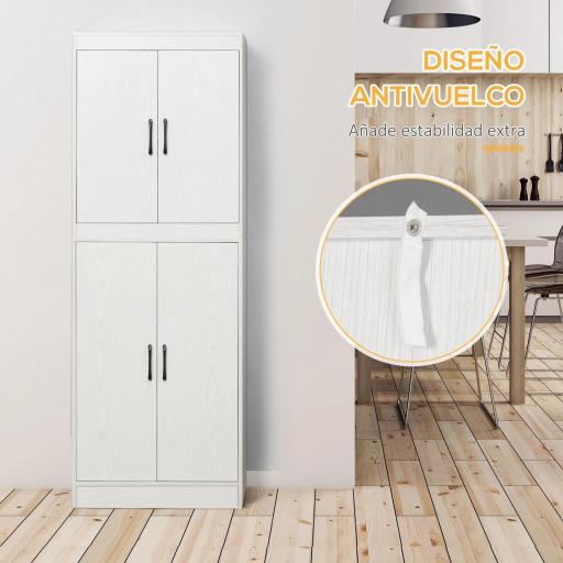 Alacena de Cocina Mueble Auxiliar con 4 Puertas y 5 Estantes Abiertos 60x36x168 cm Blanco [5]