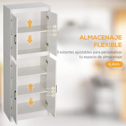 Alacena de Cocina Mueble Auxiliar con 4 Puertas y 5 Estantes Abiertos 60x36x168 cm Blanco [3]