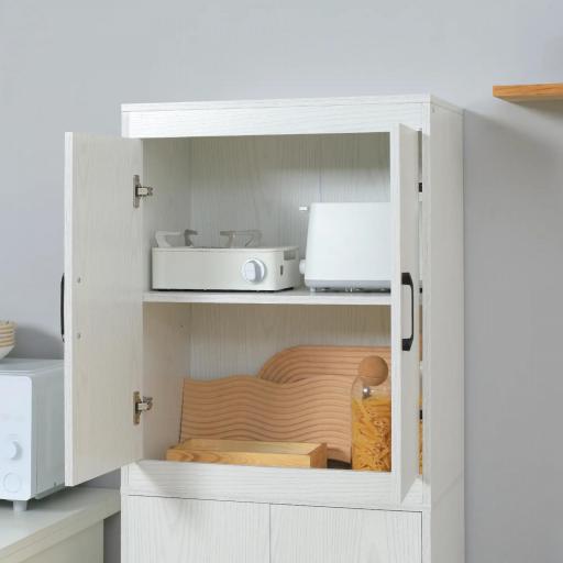 Alacena de Cocina Mueble Auxiliar con 4 Puertas y 5 Estantes Abiertos 60x36x168 cm Blanco [6]