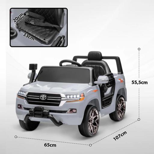 Coche Eléctrico para Niños de +3 Años Toyota LAND CRUISER con Batería 12V Mando a Distancia y Música MP3 Gris [1]