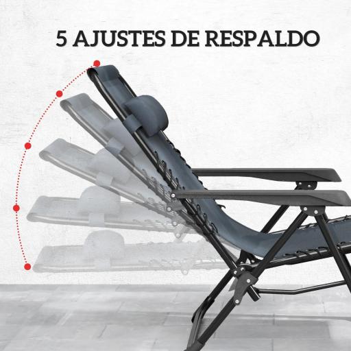 Set de 2 Tumbonas Jardín Exterior Plegables de Gravedad Cero con Mesa Auxiliar con Portavasos Reposacabezas Gris [1]