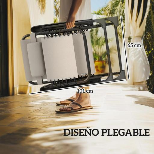 Set de 2 Tumbonas Jardín Exterior Plegables de Gravedad Cero con Mesa Auxiliar con Portavasos Reposacabezas Beige [4]