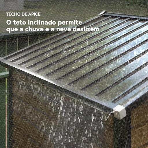 Cobertizo Metálico para Jardín 213x120x166/194 cm con Base Refuerzo Puertas Correderas y Ventilaciones Roble. [6]