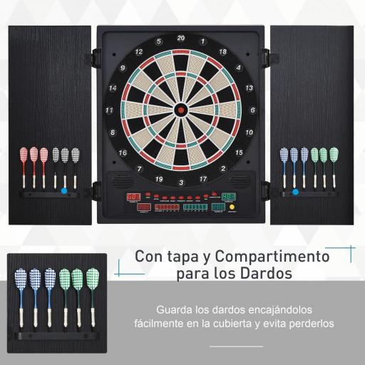 Diana Electrónica Digital hasta 8 Jugadores con 12 Dardos y 30 Puntas con Pantalla LED Puertas 27 Juegos Distintos y 202 Variantes 51x6,5x57 cm Negro [4]