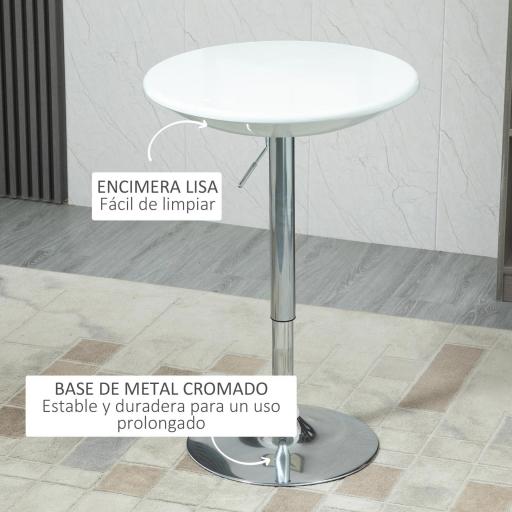 Mesa de Bar Regulable en Altura Giratoria 360º con Base Redonda Mesa Alta de Acero Moderna para Cocina Comedor Cafetería 61x61x76-97 cm Blanco [5]