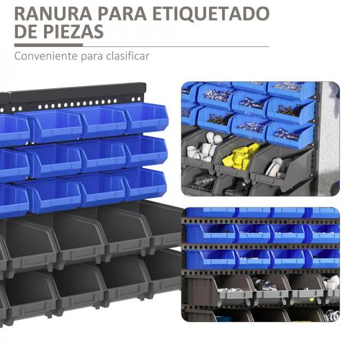 Estantería de Pared para Herramientas de 33 Piezas 63x18x37,5 cm con 30 Cajas Desmontable y 2 Paneles Azul y Gris [7]