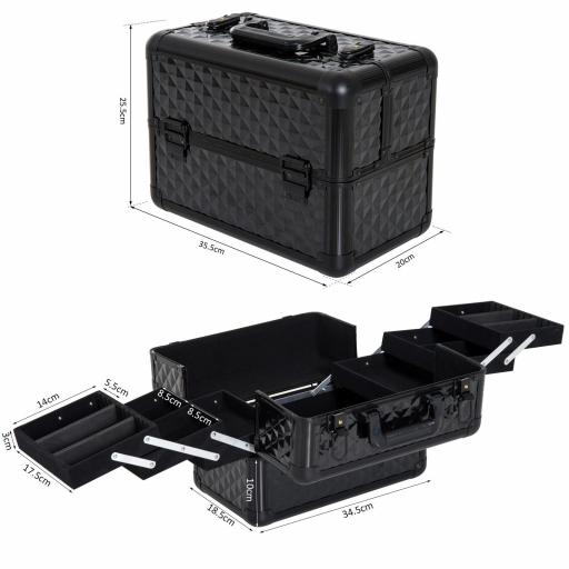 Estuche de Maquillaje Maletín para Maquillaje Organizador Cosméticos Profesional Caja de Belleza Portátil 4 Niveles 35.5x20x25.5cm Aluminio [1]