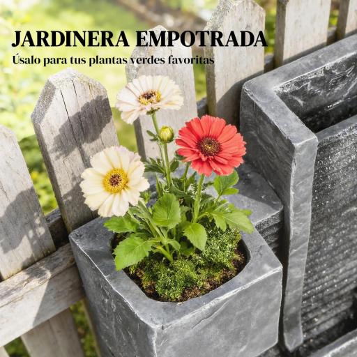 Fuente de Jardín con Luces LED Maceta y Bomba Fuente Decorativa en Cascada de 5 Niveles 38x19x101 cm Gris Oscuro [3]