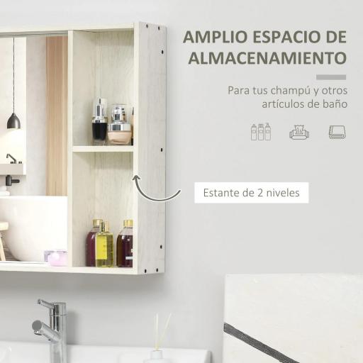 Armario con Espejo para Baño con Estantes Mueble para Baño Estilo Moderno 63x15x65 cm Blanco [6]