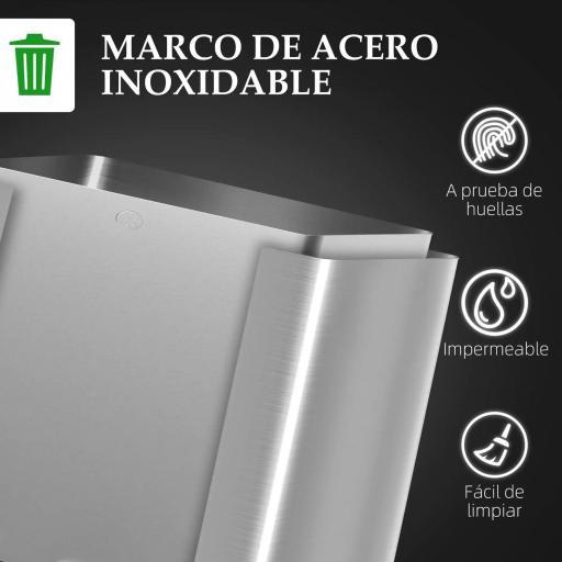 Papelera Cocina de Acero Inoxidable con 2 Compartimentos 2x15L Pedal Tapas de Cierre Suave y Cubo Extraíble Plata [2]