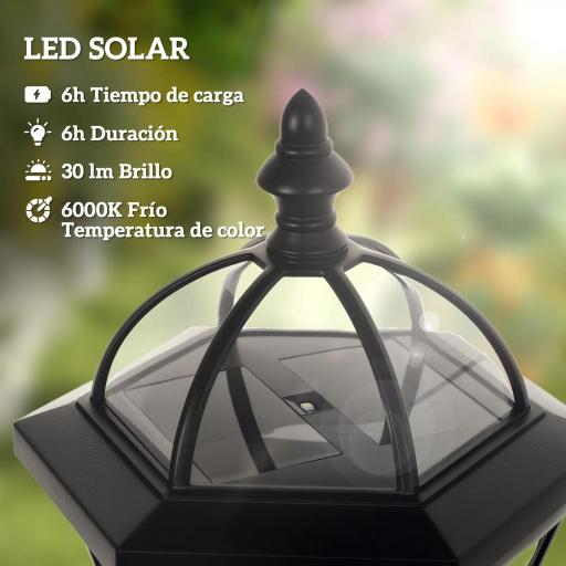  2 Farolas Solares de Jardín con Luz LED Blanca 6000K IP44 Set de 2 Farolas de Exterior 18,5x18,5x129 cm Negro [7]